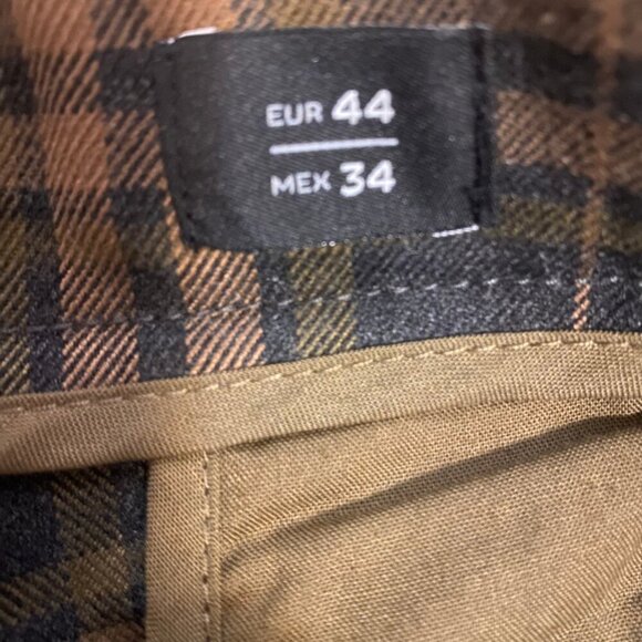 Pull&Bear Brown Plaid Slim Fit Trousers | Men’s Size EUR 44 (MEX 34) | Retro - Picture 7 of 9